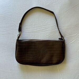 Baguette Bag Brown Crocodile Textile